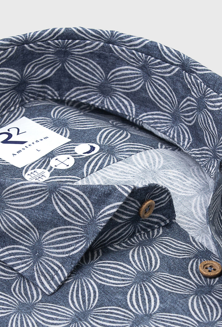 Grafitowa koszula męska w kwiatowe rozety