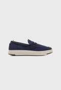 Stylowe zamszowe loafersy w granatowym kolorze