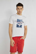 Biały t-shirt z morskim, żeglarskim nadrukiem na środku