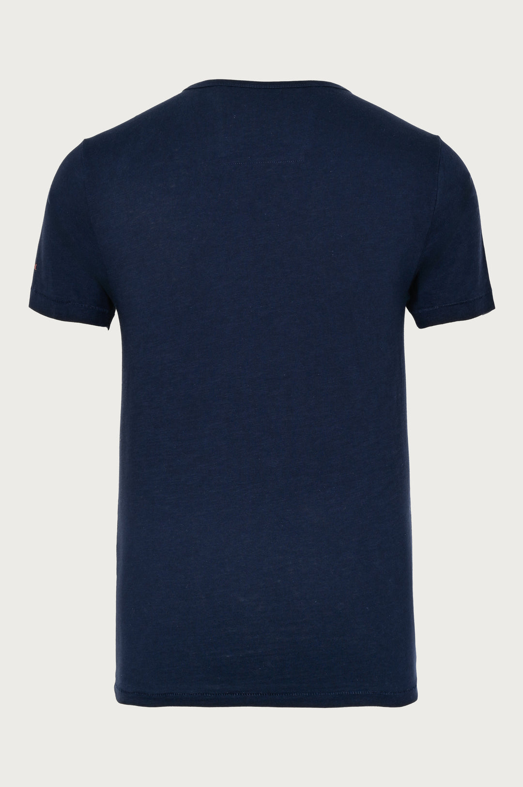 Granatowy t-shirt z krótkim rękawem, nadrukiem i zdobnymi guziczkami