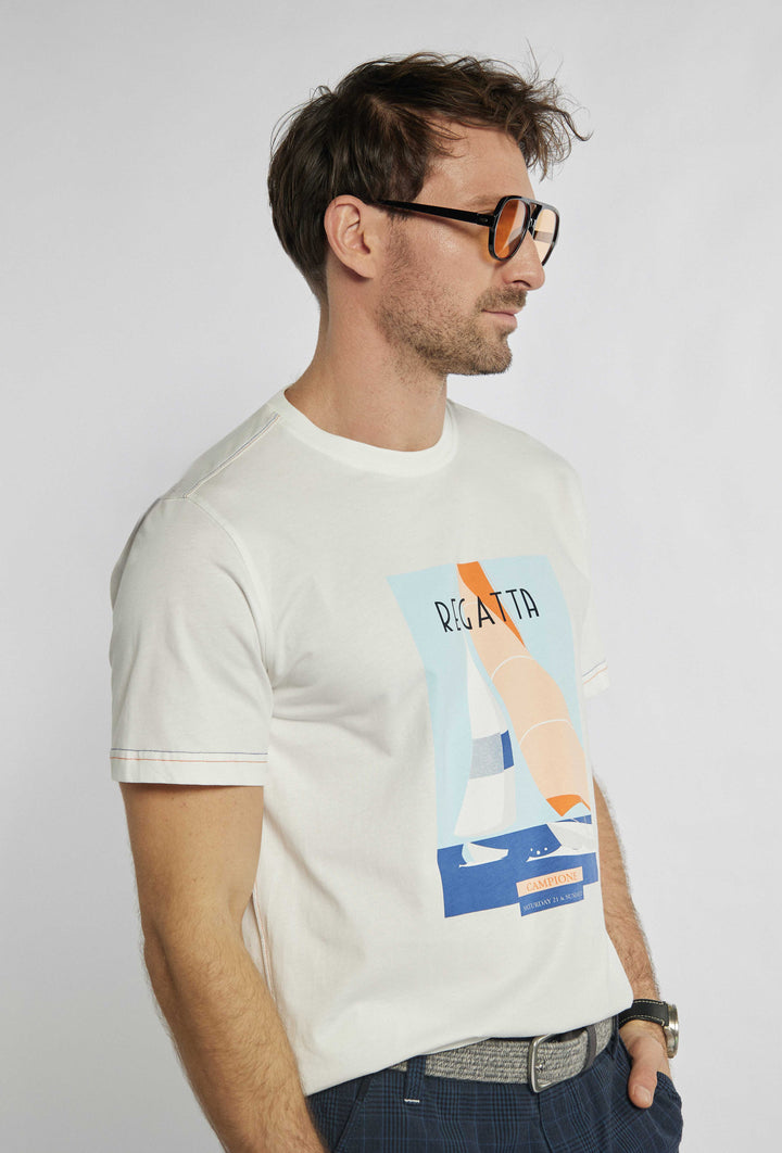 Biały t-shirt z nadrukiem żeglarskim nadrukiem