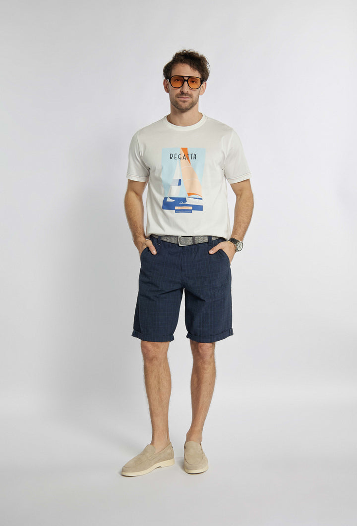 Biały t-shirt z nadrukiem żeglarskim nadrukiem