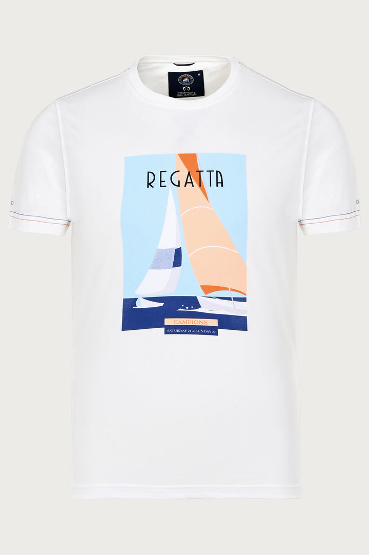 Biały t-shirt z nadrukiem żeglarskim nadrukiem