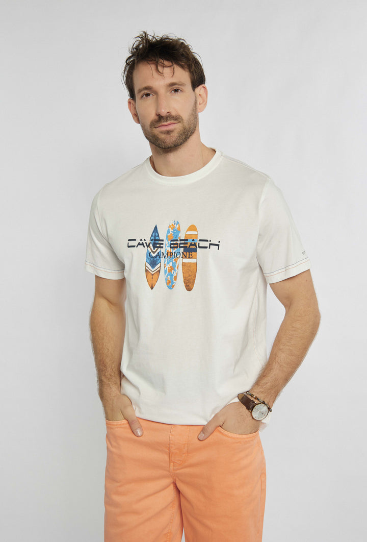 T-shirt w kolorze ecru z surferskim nadrukiem