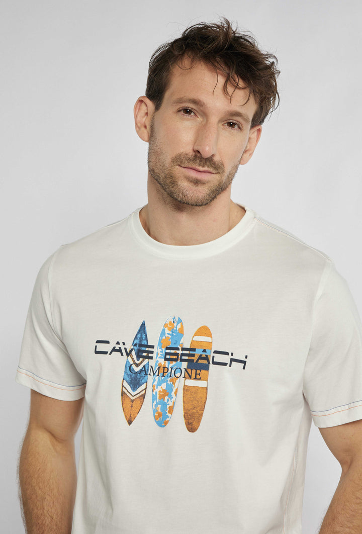 T-shirt w kolorze ecru z surferskim nadrukiem