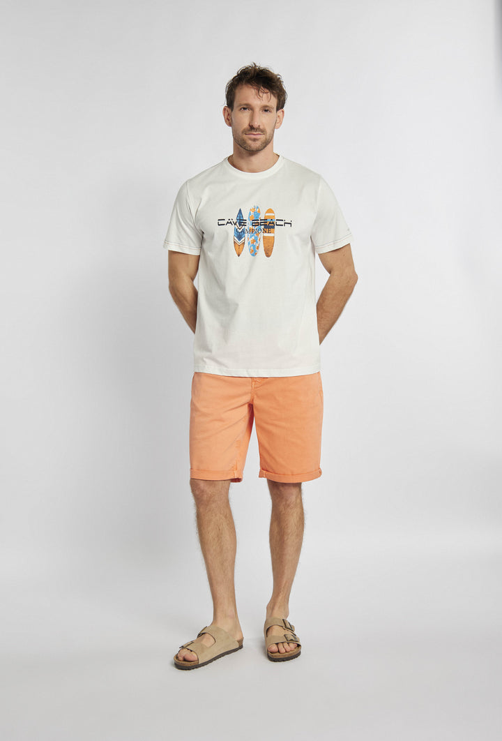 T-shirt w kolorze ecru z surferskim nadrukiem