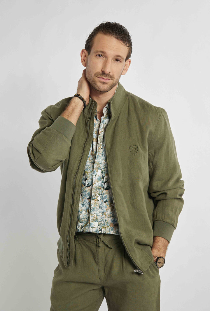 Stylowy komplet w kolorze khaki z domieszką lnu