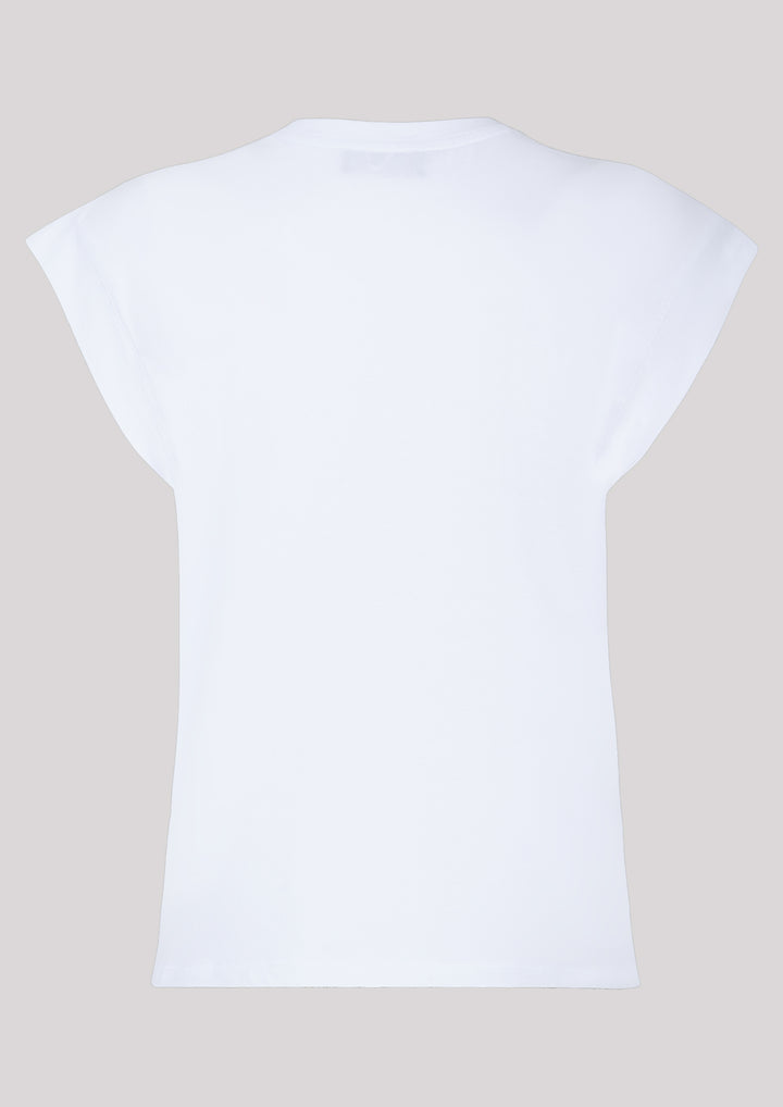 Biały t-shirt z kontrastowym nadrukiem w czerwonym kolorze
