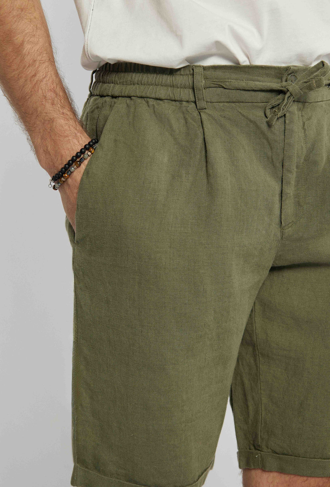Stylowy komplet w kolorze khaki z domieszką lnu