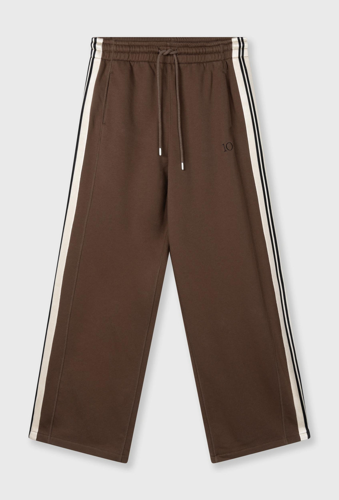 Brązowe szerokie spodnie dresowe z kontrastowymi lampasami