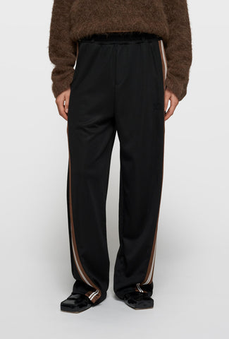 Czarne szerokie spodnie z lampasami w odcieniach brązu