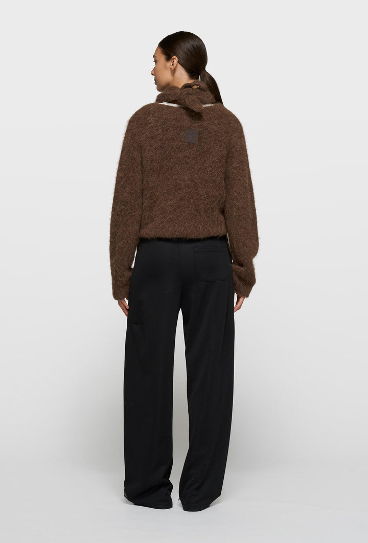 Czarne szerokie spodnie z lampasami w odcieniach brązu