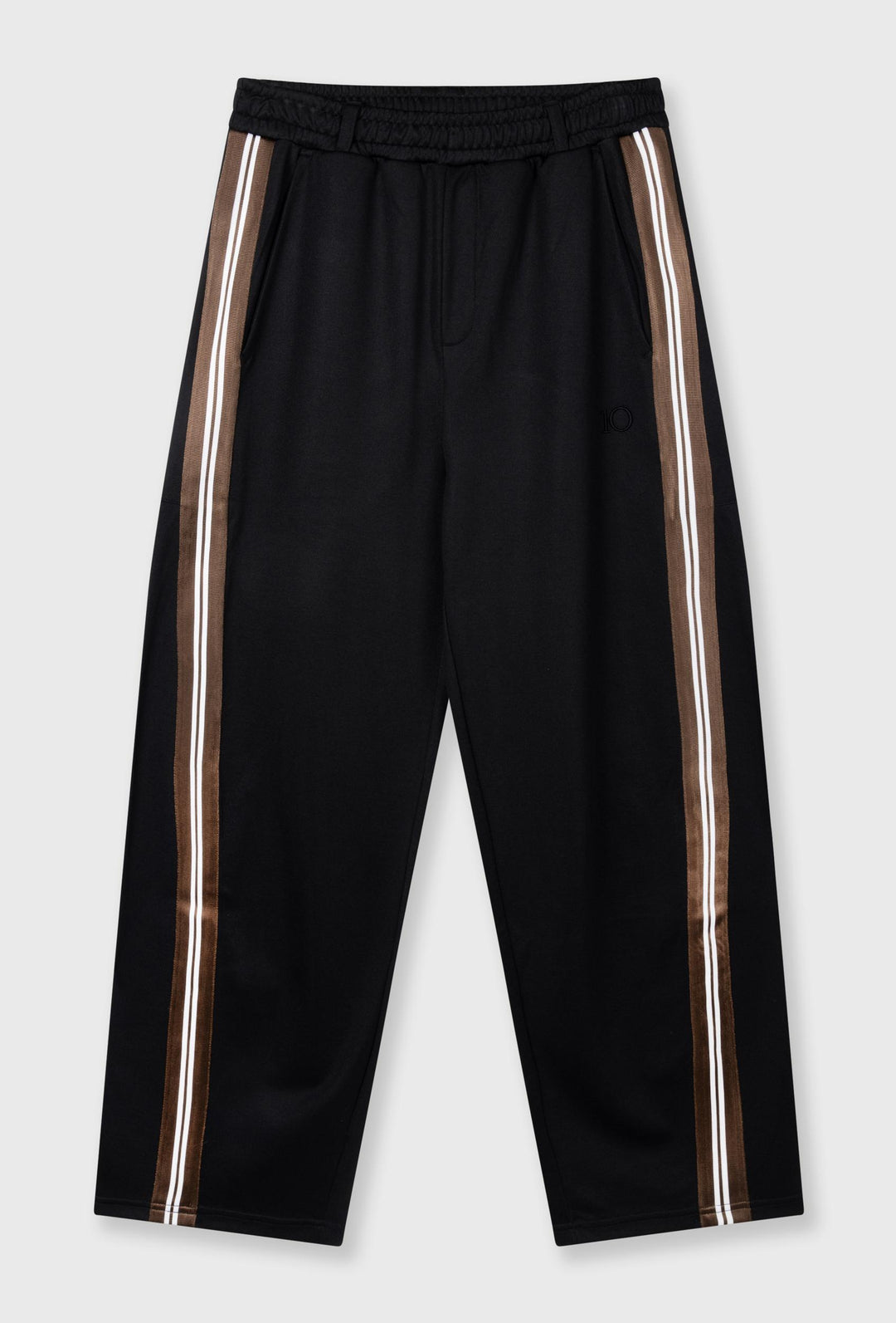 Czarne szerokie spodnie z lampasami w odcieniach brązu