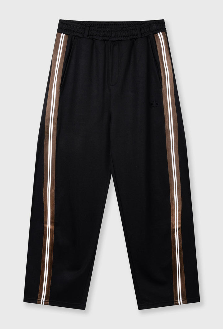 Czarne szerokie spodnie z lampasami w odcieniach brązu