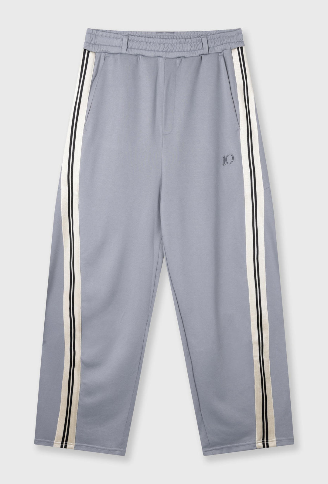 Szare spodnie dresowe wide leg z kontrastowymi lampasami