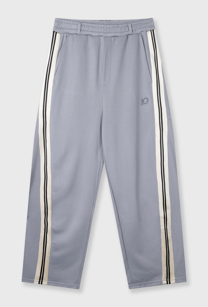 Szare spodnie dresowe wide leg z kontrastowymi lampasami