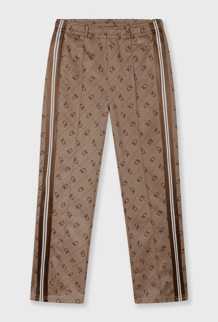 Brązowe spodnie z monogramem i lampasami w stylu retro