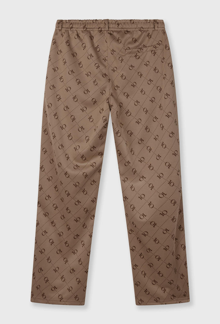 Brązowe spodnie z monogramem i lampasami w stylu retro