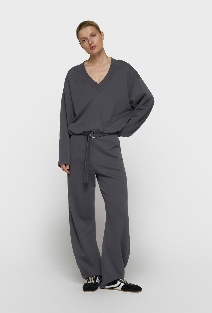 Grafitowe szerokie spodnie z paskiem 10DAYS