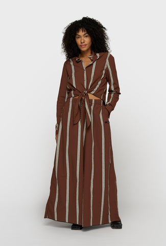 Brązowy bawełniany komplet koszula i szerokie spodnie