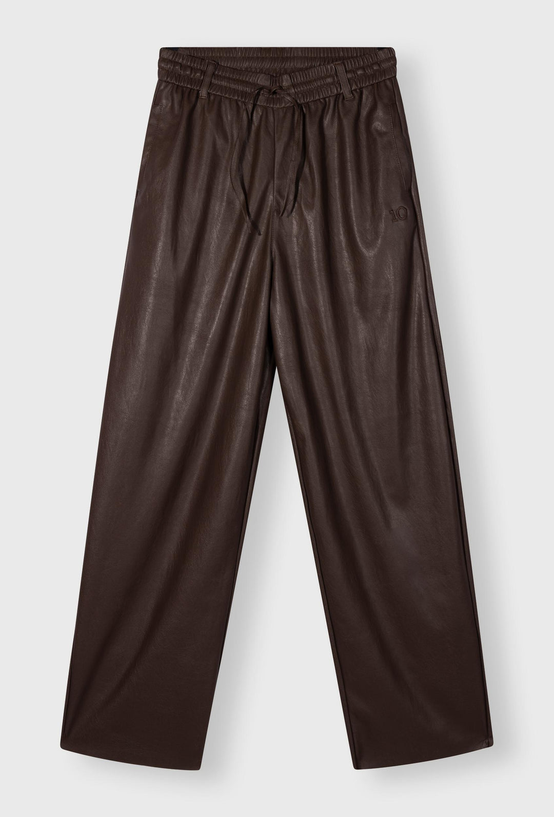 Luźne spodnie z eko skóry w głębokim brązowym kolorze