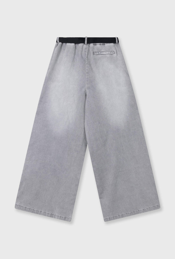 Spodnie wide leg z denimu z paskiem i haftem logo