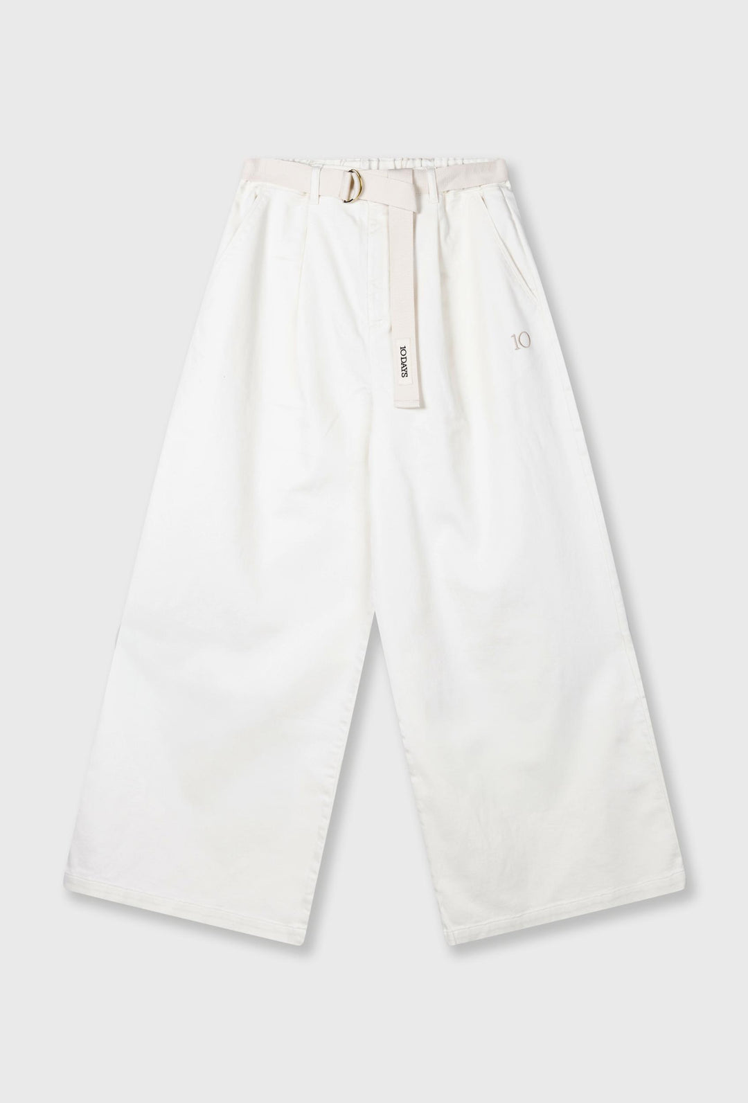 Spodnie wide leg z paskiem i minimalistycznym haftem