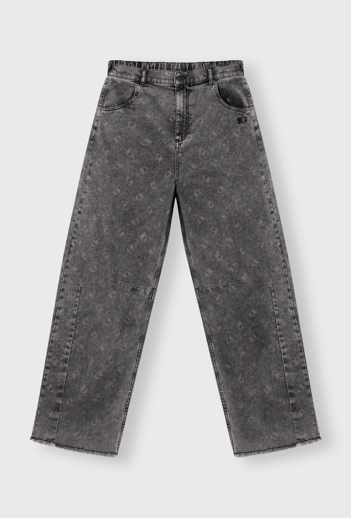 Jeansy fasonie straight leg w szarym kolorze z nadrukiem