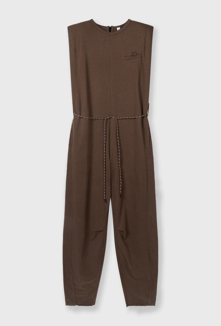 Kombinezon bez rękawów z wiązaniem w pasie