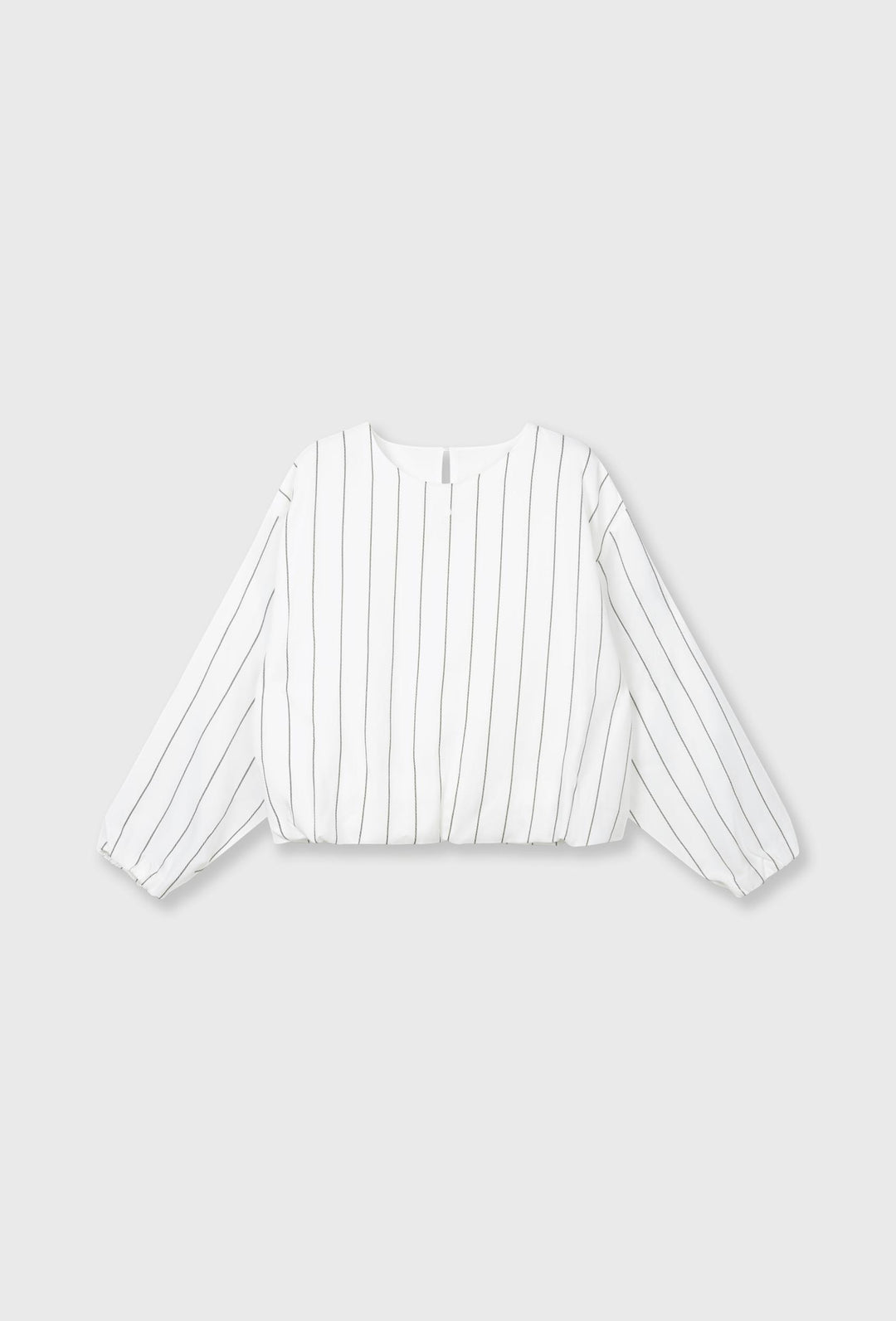 Kremowa bluzka w pionowy prążek z bufowanymi rękawami