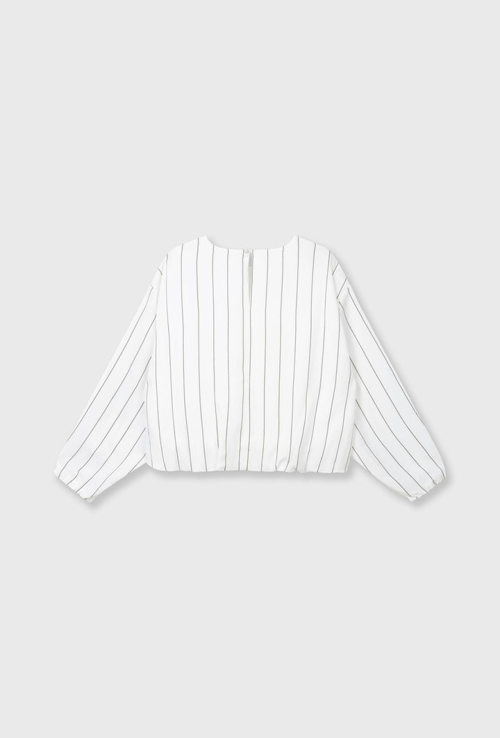 Kremowa bluzka w pionowy prążek z bufowanymi rękawami