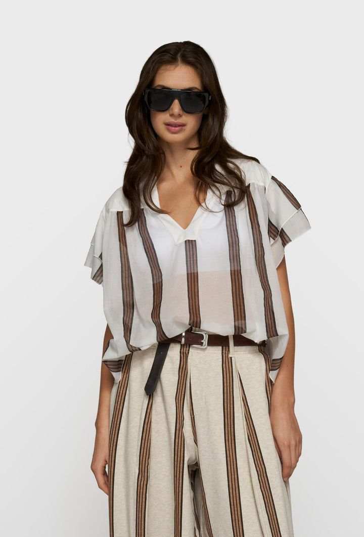 Lekka bluzka z krótkim rękawem w paski