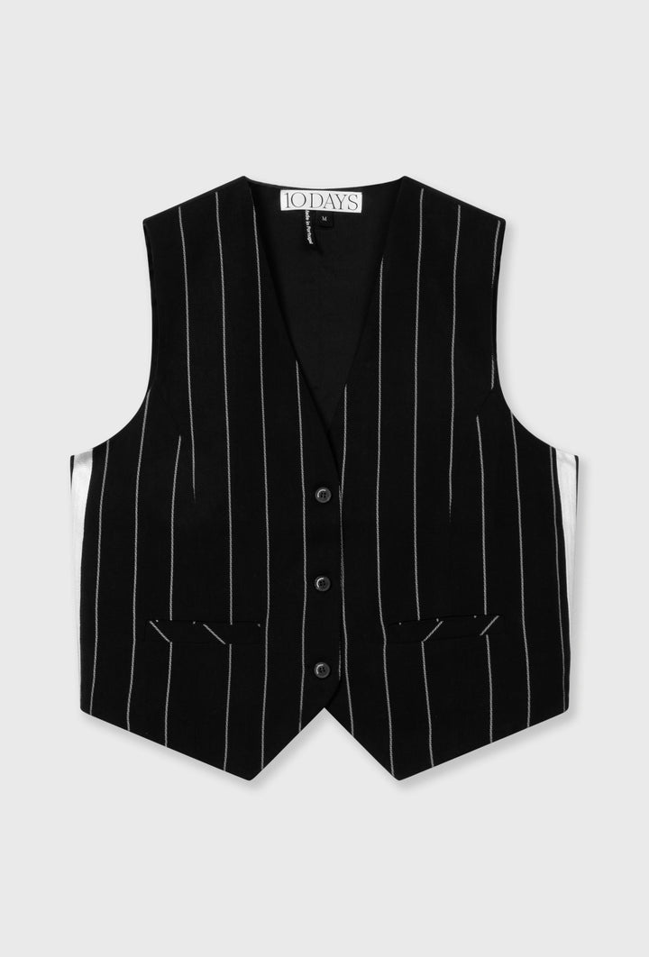 Czarna kamizelka garniturowa w prążek z regulacją z tyłu