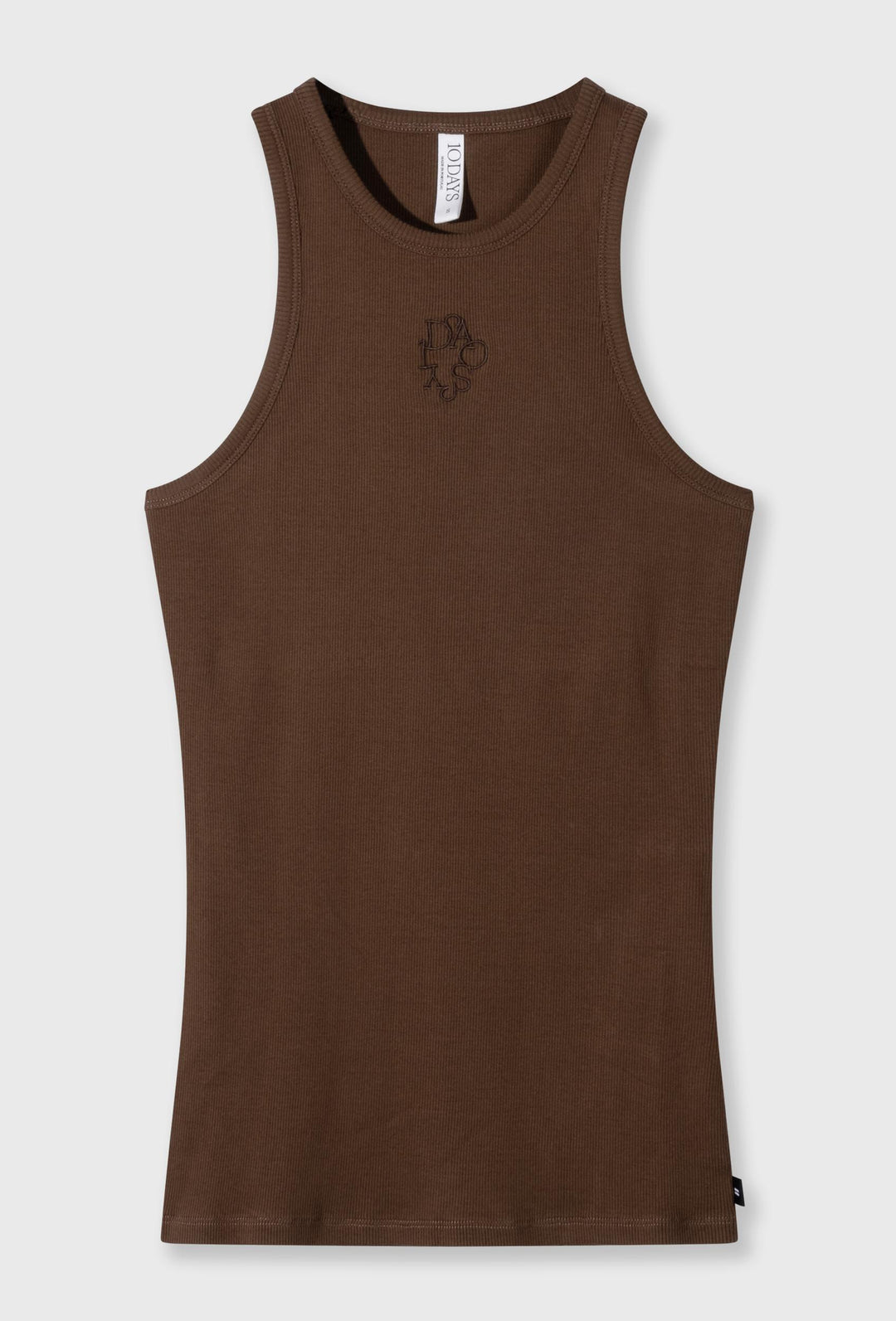 Top bez rękawów z prążkowanej dzianiny w brązowym kolorze