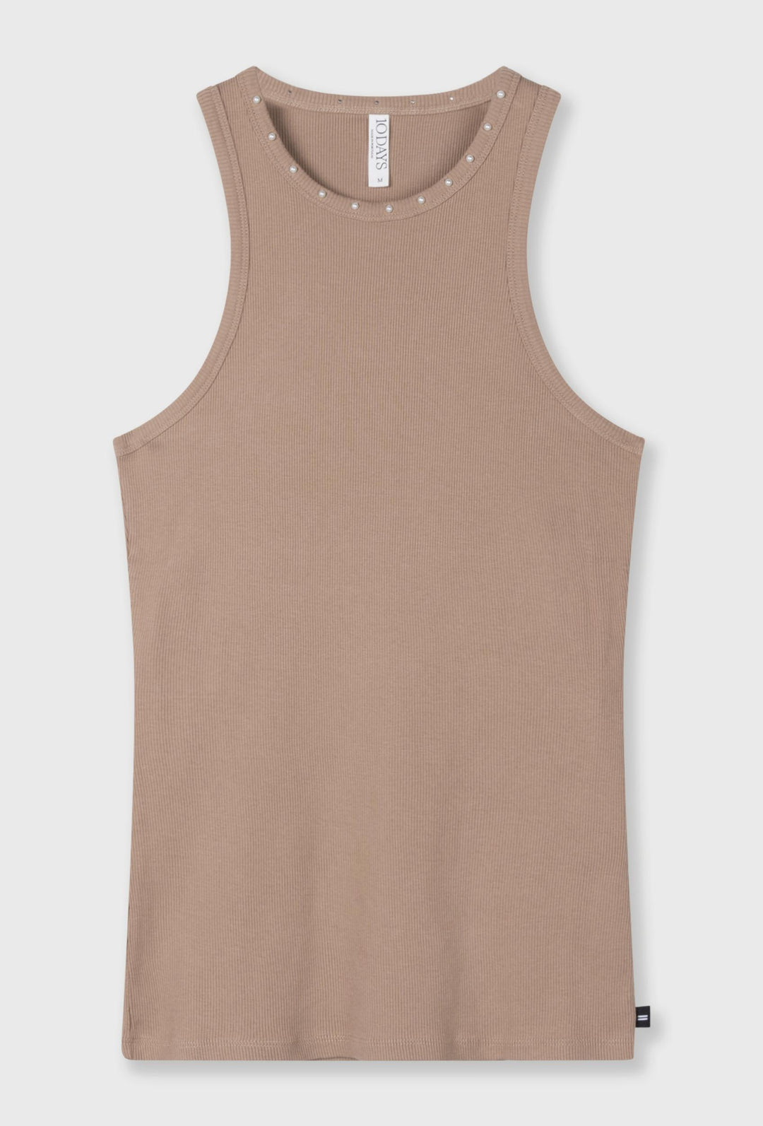 Top bez rękawów z prążkowanej dzianiny z aplikacją pereł