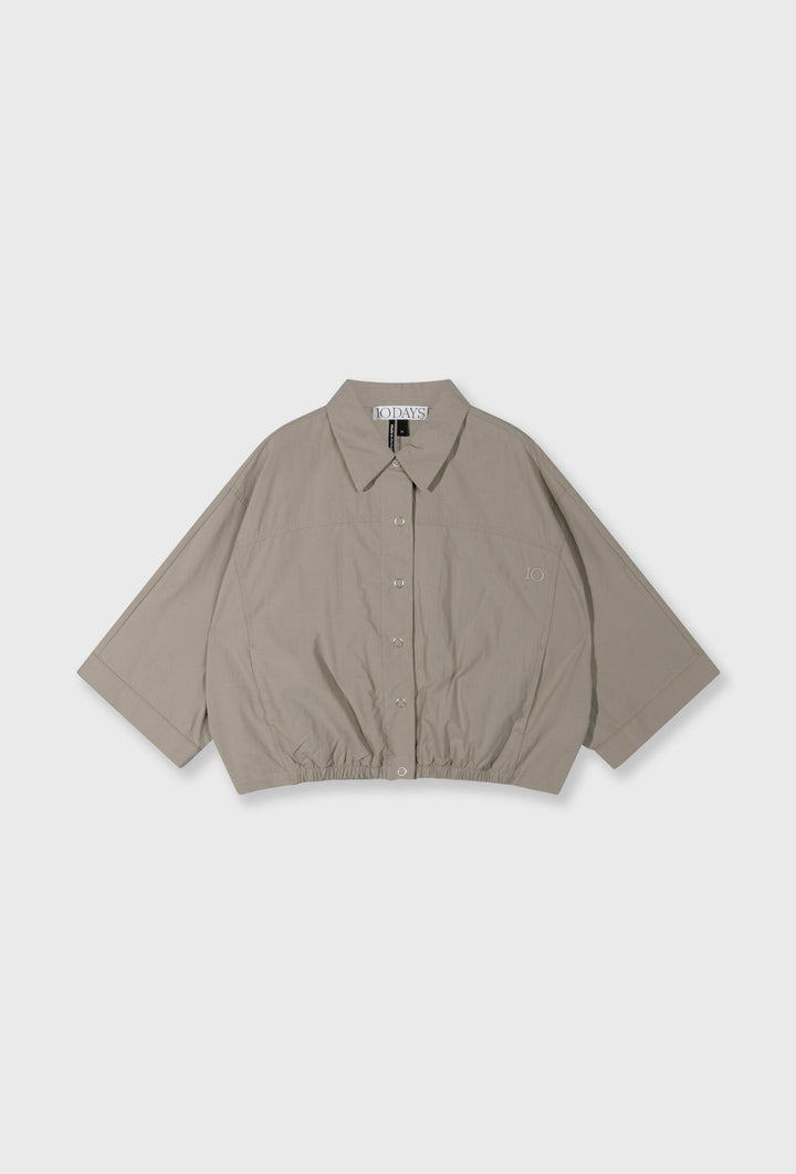 Krótka koszula oversize z elastycznym dołem khaki