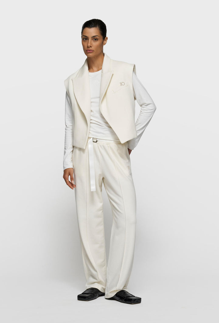 Ecru zestaw z kamizelką oversize i dresowymi spodniami w kant