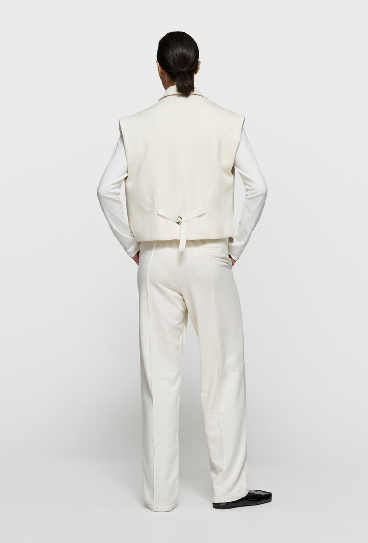 Ecru zestaw z kamizelką oversize i dresowymi spodniami w kant