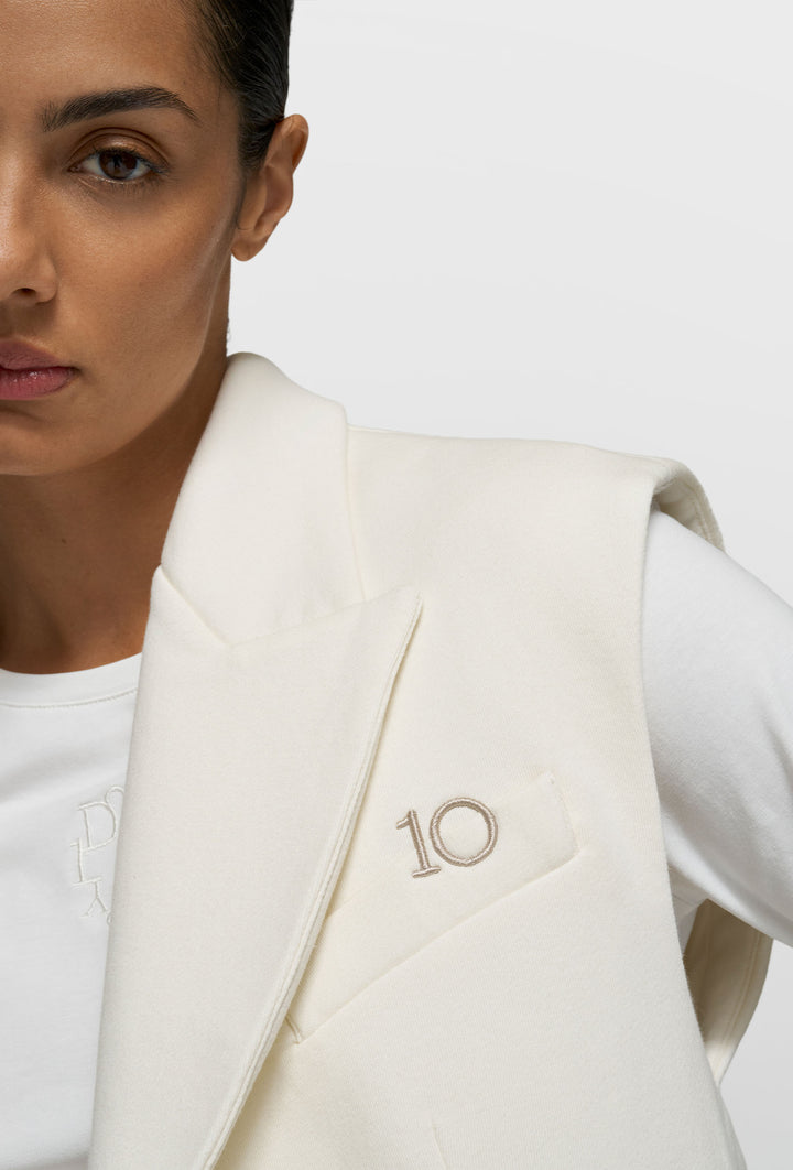 Ecru zestaw z kamizelką oversize i dresowymi spodniami w kant