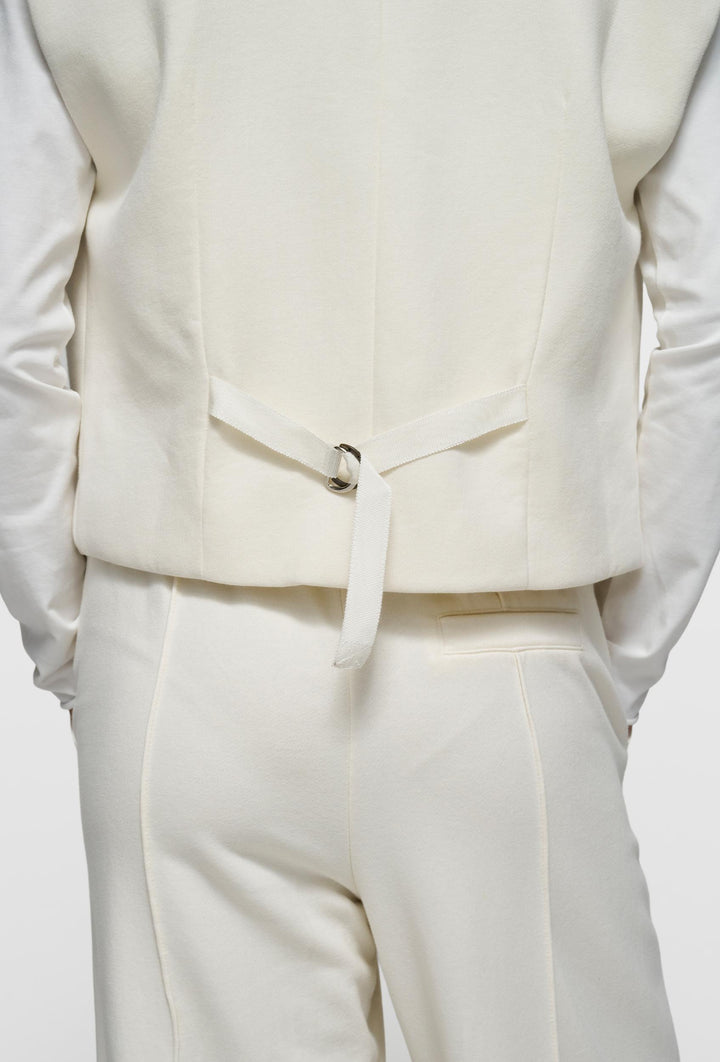 Ecru zestaw z kamizelką oversize i dresowymi spodniami w kant