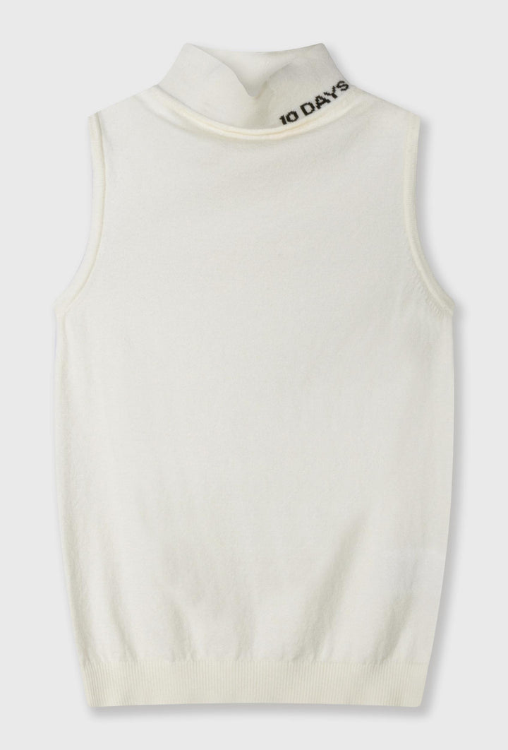 Kremowy bezrękawnik z golfem i logo 10DAYS
