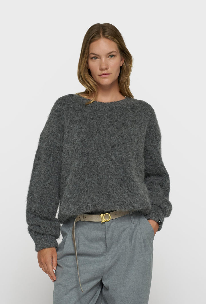 Grafitowy puszysty sweter z logo 10DAYS