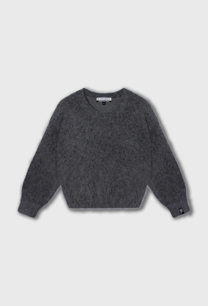 Grafitowy puszysty sweter z logo 10DAYS
