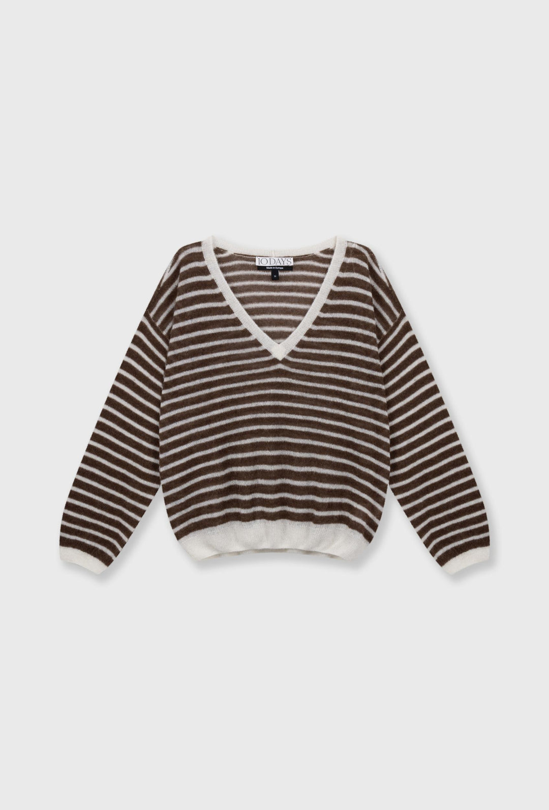 Dzianinowy sweter w paski z dekoltem "V"