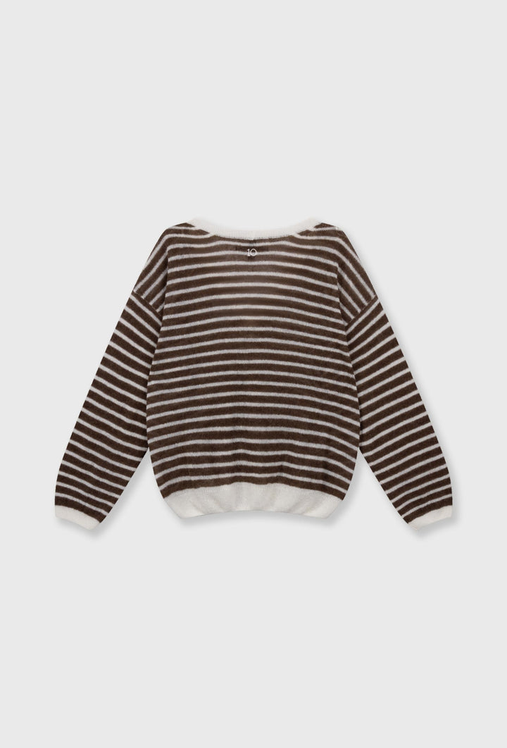 Dzianinowy sweter w paski z dekoltem "V"