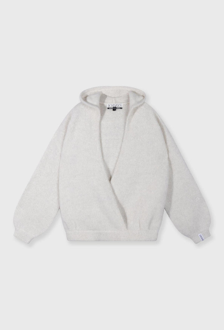 Kremowy puszysty sweter damski z kapturem 10DAYS