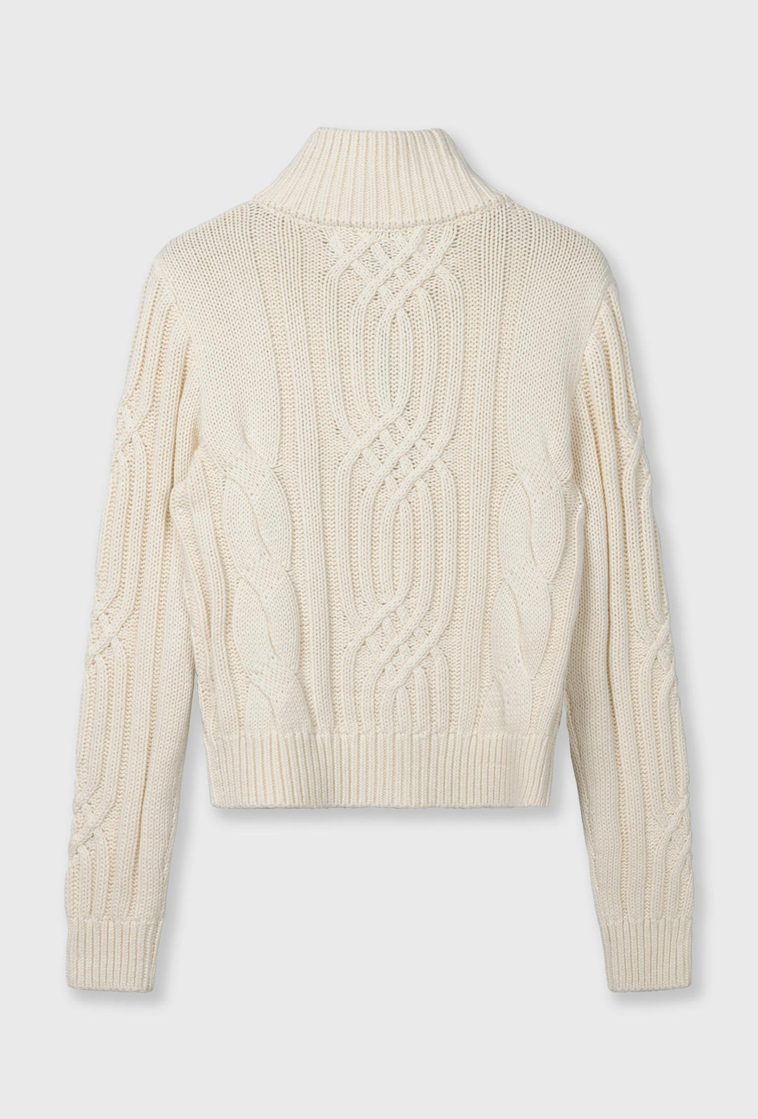 Kremowy sweter zapinany na zamek z warkoczowym splotem i logo 10