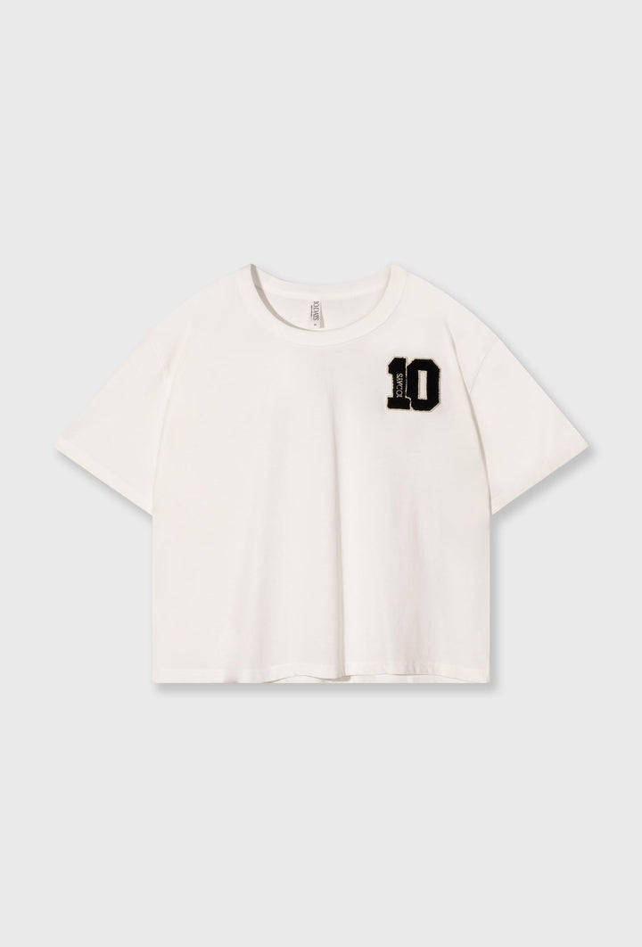 T-shirt w kolorze ecru z haftowaną aplikacją 10DAYS
