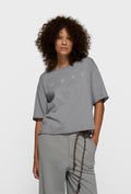 Szary bawełniany t-shirt oversize z białym napisem