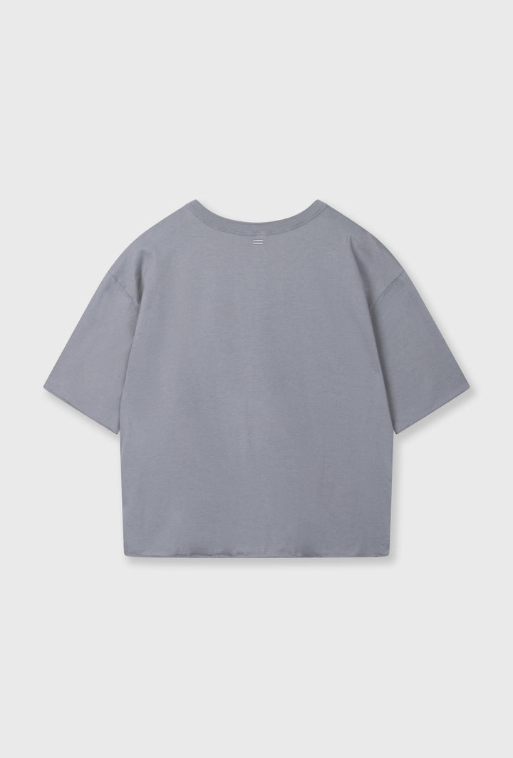 Szary bawełniany t-shirt oversize z białym napisem